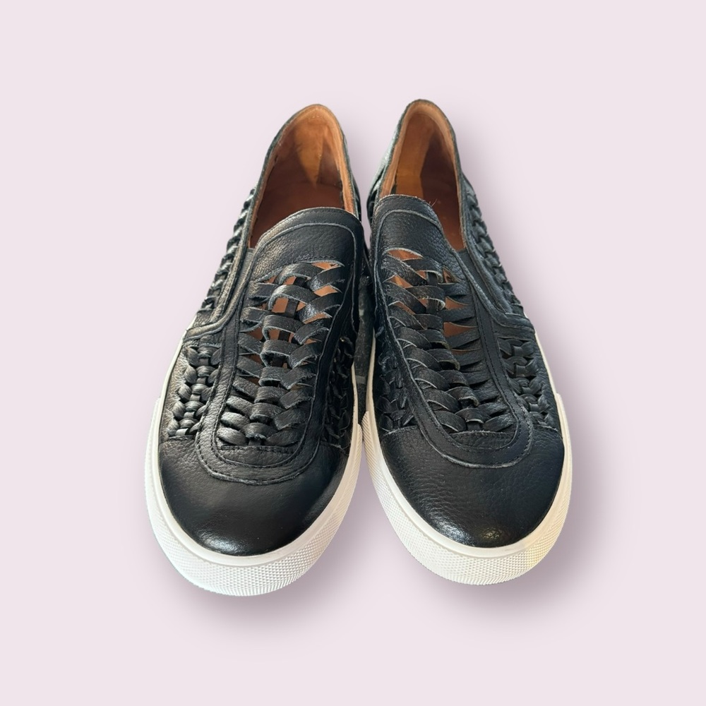 L'Amour des Pieds Womens Karsha Black Leather S Slip-On Sneakers Shoes